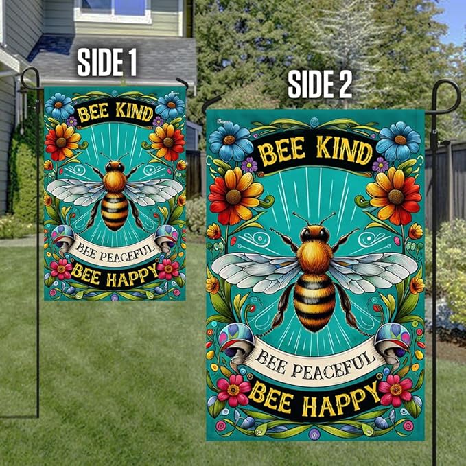 American Flag-BEE Flag Bee Kind Peaceful Bee Happy MLN2815F, Garden Flag (11.5" x 17.5")-USA Flags Premium Polyester-Decorative Indoor Outdoor Flag