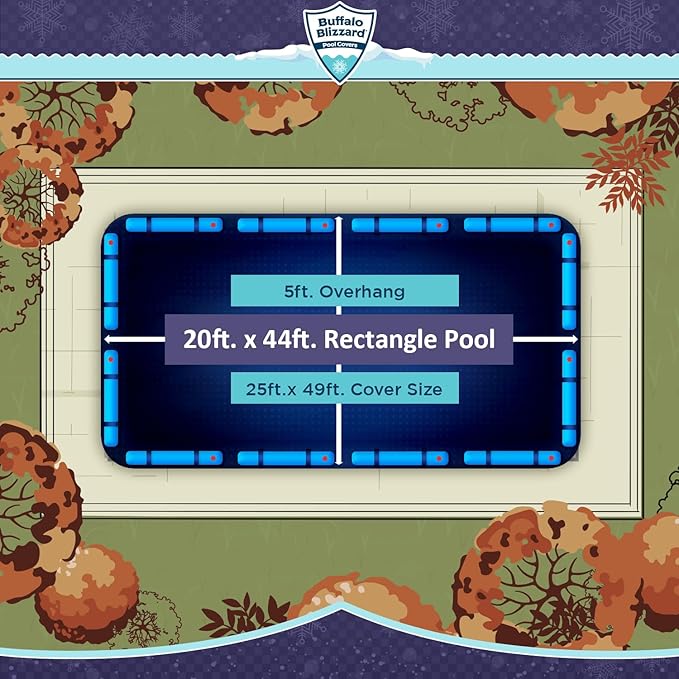 Buffalo Blizzard Deluxe 20 ft x 44 ft Rectangular Winter Pool Cover | Blue/Black | Closing Inground Swimming Pools | Easy to Install | Heavy Duty, Cold & UV Resistant | Shields from Seasonal Debris