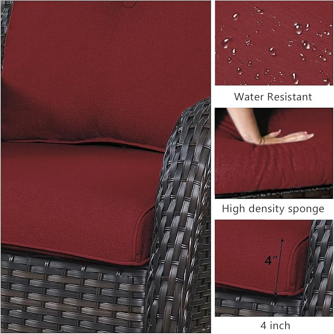HUMMUH 5 Pieces Patio Furniture Set Wicker Outdoor Sectional Sofa with Swivel Rocking Chairs,Patio Ottomans