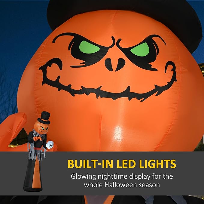 12ft Inflatable Halloween Decoration Pumpkin Reaper with Skeleton Skull, Waterproof Outdoor Decorations, Blow Up LED Yard Decor for Garden, Lawn, Party, Holiday