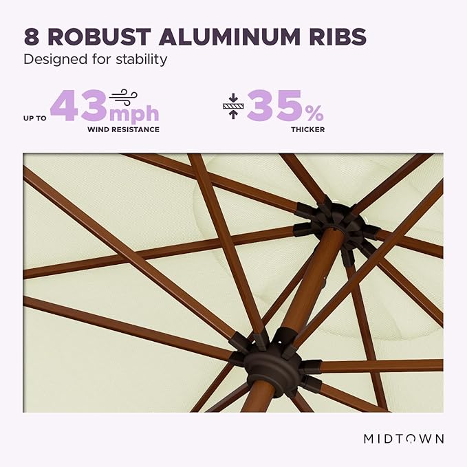 Midtown Umbrellas Sunbrella Umbrella Outdoor Patio Umbrella 2-8 Feet in Canvas Natural Acrylic Fabric - Auto-Tilt Aluminum Frame For Backyard Umbrella, Deck Umbrella & Porch Umbrella - Wooden Pole