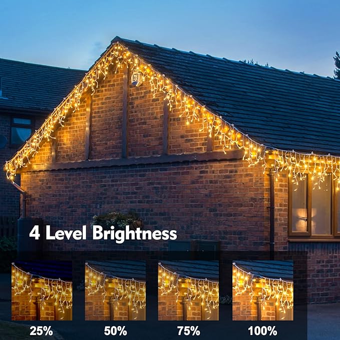 Christmas Icicle Lights Outdoor Decorations 1008 LED 98.4 FT Icicle String Lights with 189 Drops, 8 Modes Curtain Fairy Icicle Lights for Christmas Wedding Party Eaves Patio Yard (Warm White)