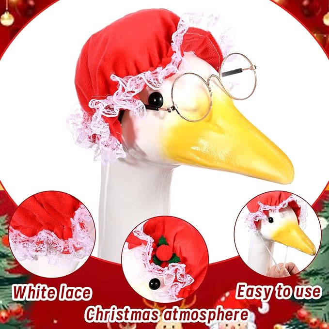 Mrs. Claus Porch Goose Outfits Christmas Lawn Goose Clothes Fits 23" Cement Plastic Goose Statue for Christmas Outdoor Garden Yard Patio Statue Art Decoration