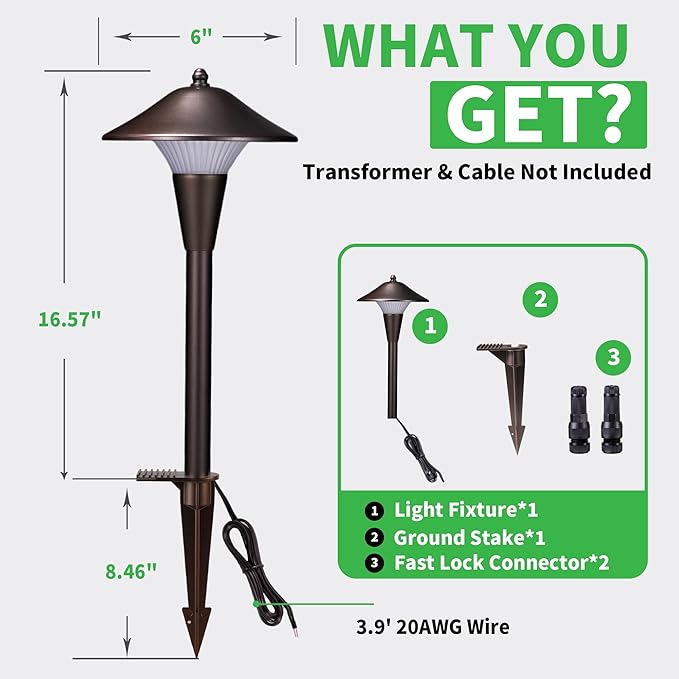 Low Voltage Pathway Lights - 2700K/3000K/3500K/4000K/5000K Selectable Landscape Sidewalk Lighting Wired, 12V Path Light Waterproof, 200lm LED Aluminum Pathlight ORB for Outside Patio Yard
