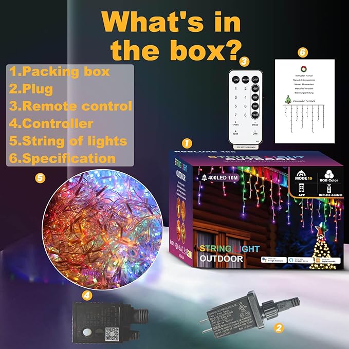 Christmas String Lights Outdoor, Warm White to Multicolor 98ft 1280 LEDs with App and Remote Control for Outside Yard Patio Eave Decorations