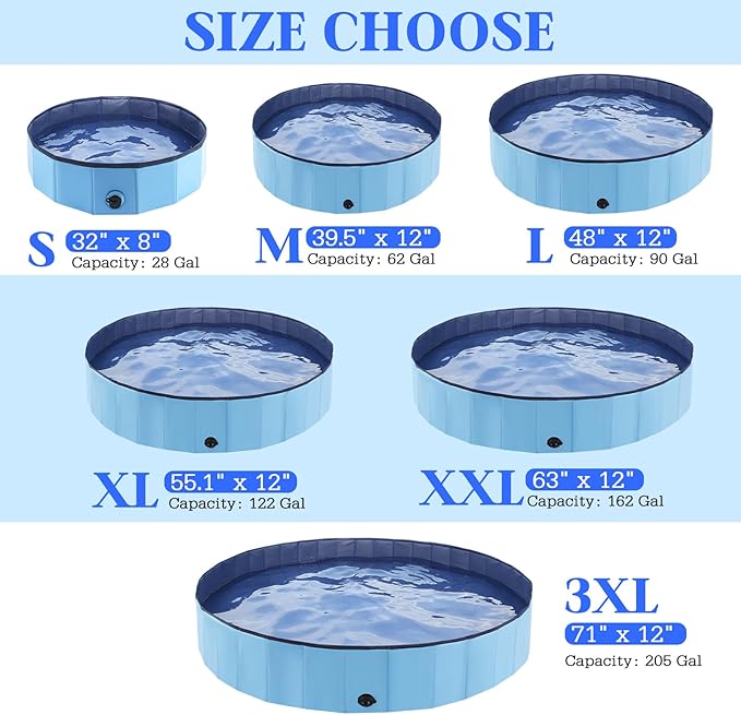 Foldable Dog Pool, Portable Pet Bath Tub and Kiddie Swimming Pool, Collapsible Bathtub for Puppies, Small, Medium and Large Dogs, Cats and Kids, 55 x 12 in, Blue