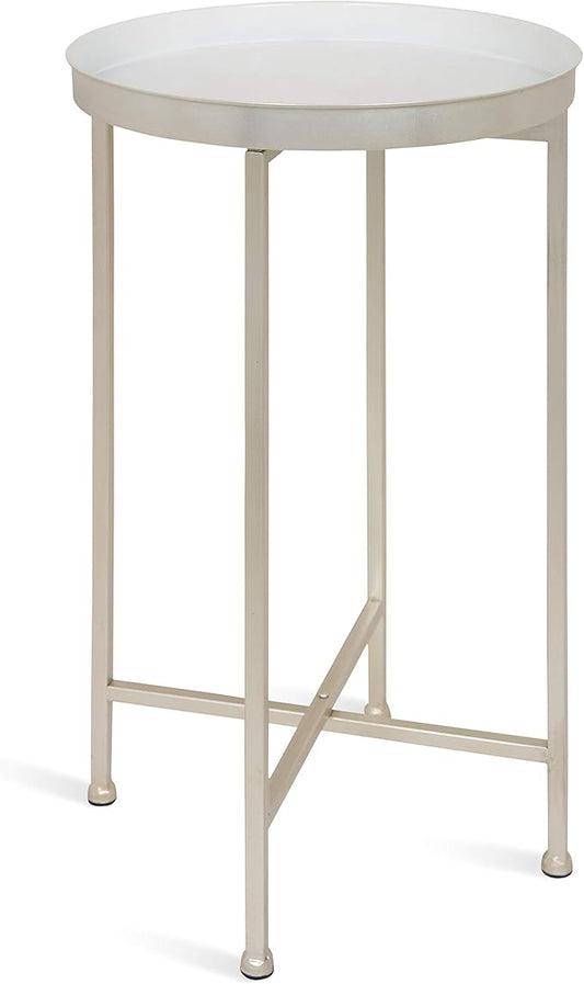 Kate and Laurel Celia Round Metal Foldable Tray Accent Table, White with Silver Base