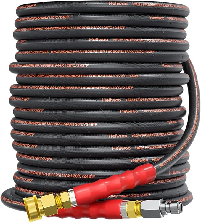 Pressure Washer Hose 75FT, 4800PSI High Tensile Wire Braid Kink Resistant Power Washer Extension Hose, 3/8" Flexible Replacement Hose with 3/8 Quick Connect