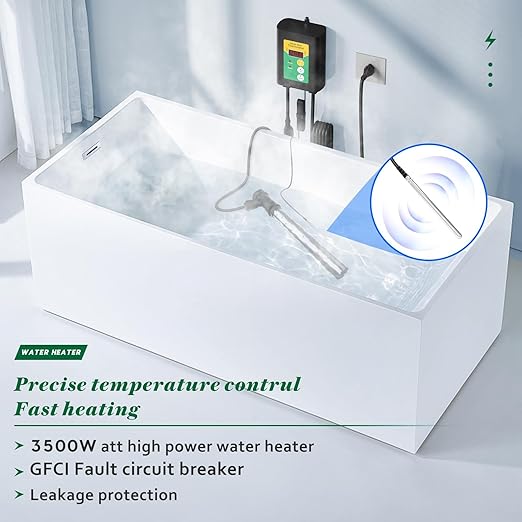 3500W 240V Titanium Fully Submersible Portable Electric Immersion Large Pool Water Heater Waterproof Hot Tub Heater with LCD Thermostat & GFCI Plug, for Swimming Pool, Bathtub, Baptistry, Bucket (YG)