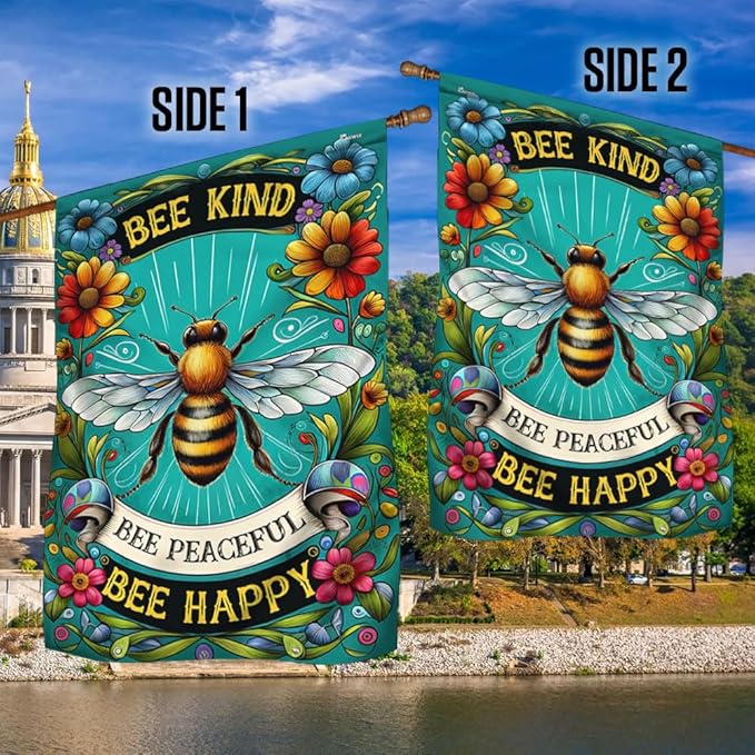 American Flag-BEE Flags Bee Kind Peaceful Bee Happy MLN2815F, 3x5 ft. Flag-USA Premium Polyester-Decorative Indoor Outdoor