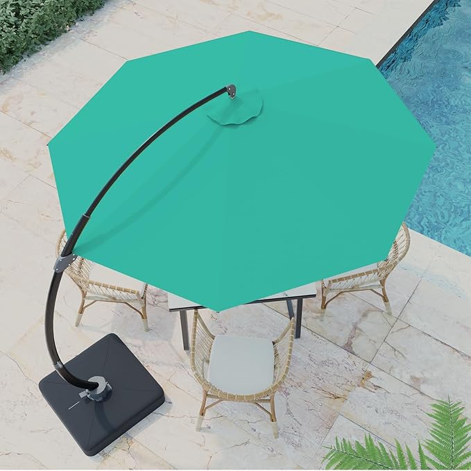Outdoor Patio Umbrella with Sand Bag Included, 11 FT Deluxe Curvy Cantilever Umbrella Offset Hanging Umbrella with 360° Rotation for Market, Pool, Garden, Backyard, Deck