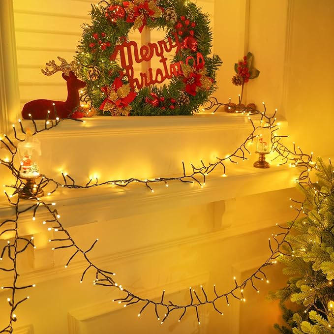 100FT 2000 LED Cluster Christmas Lights, Christmas Tree Lights Outdoor 8 Modes with Timer & Remote, Firecrackers String Lights Waterproof for Garland Party Xmas Decorations, Warm White