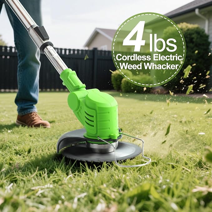 Electric Weed Wacker Cordless, 4-in-1 Cordless Weed Wacker, Battery Powered Weed Eater String, 21V Electric Weed Eater, for Lawn, Bush Trimming(with 2 x 4.0Ah Batteries and Fast Charger Included)