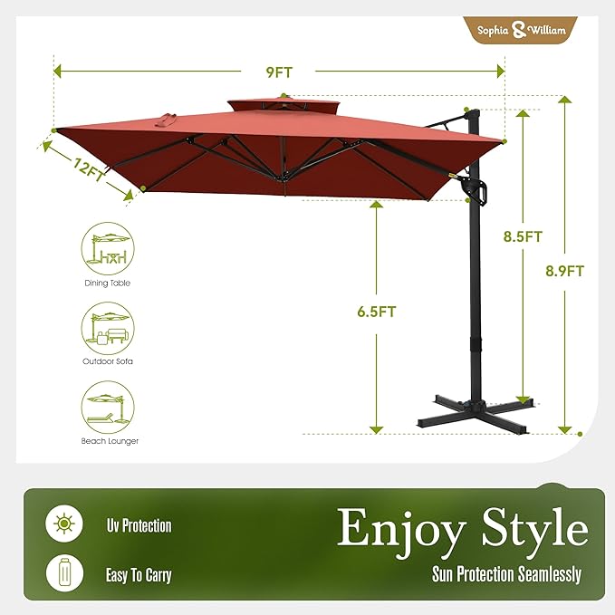 Sophia & William Cantilever Patio Umbrellas Offset Outdoor Umbrellas