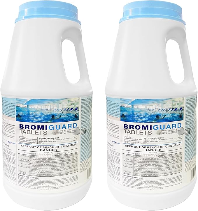 Pack of 2 | BROMIGUARD Bromine Tablets 1 Inch 4 Lbs for Spa Hot Tub Chemical Sanitizer Bromine Tabs | Long-Lasting 1" Brominating Tablets for Pools | Less Chlorine Odor Total 8 Pounds