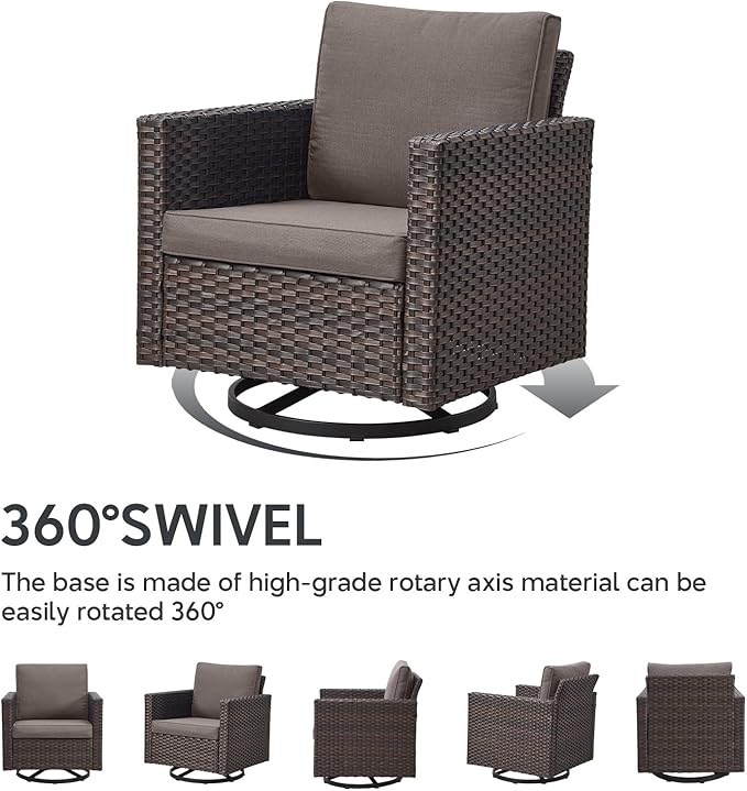 4 Piece Wicker Patio Furniture with Fire Pit Table - Outdoor Conversation Set with 50,000 BTU Fire Pit, All Weather Rattan Patio Set for Deck Backyard Garden - Brown Wicker Grey Cushion
