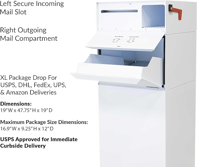 dVault® Full Service Vault DVCS0015 Secure Curbside Mailbox/Package Drop with Locking Letterbox (White)