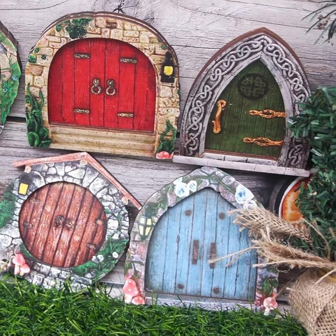 Whimsical Miniature Fairy Door - Handcrafted 3D Mini Woodland Portal Tree Accessory for DIY Garden Landscapes, Terrarium Decor & Collector's Fantasy Displays（Blue Streak ）