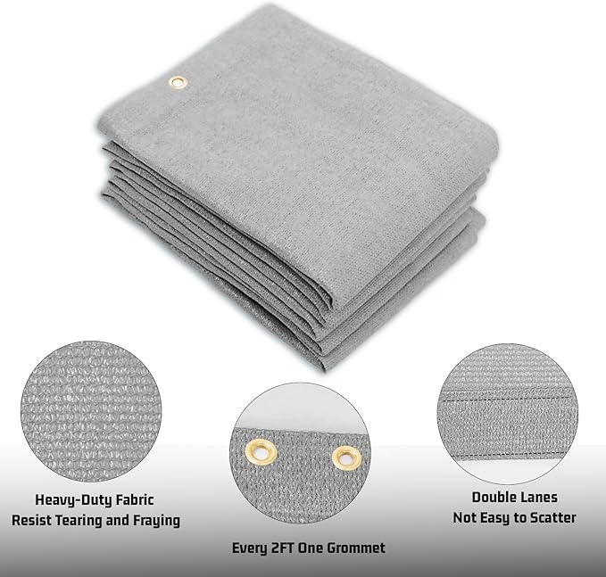 SUNNY GUARD Shade Cloth Custom Size 10x15 FT Sun Shade Screen Fabric Shade Cover Tarp with Grommets for Pergola Backyard Garden, Light Grey(We Customized)