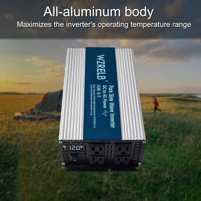 WZRELB 1800W Pure Sine Wave Inverter 24V DC to 110V 120V AC,Car Power Inverter with 4 AC Outlets, LED Display,Off-Grid Portable Power Converter for Home, RV, Truck, Camping