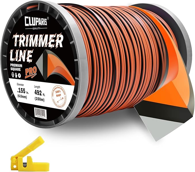Cluparis 5-Pound Super Heavy Duty Trimmer Line .155-Inch-by-492-ft Square Pro Trimmer Line Spool 3-Component Tri-Extrusion Weed Eater String with Super Line Cutter