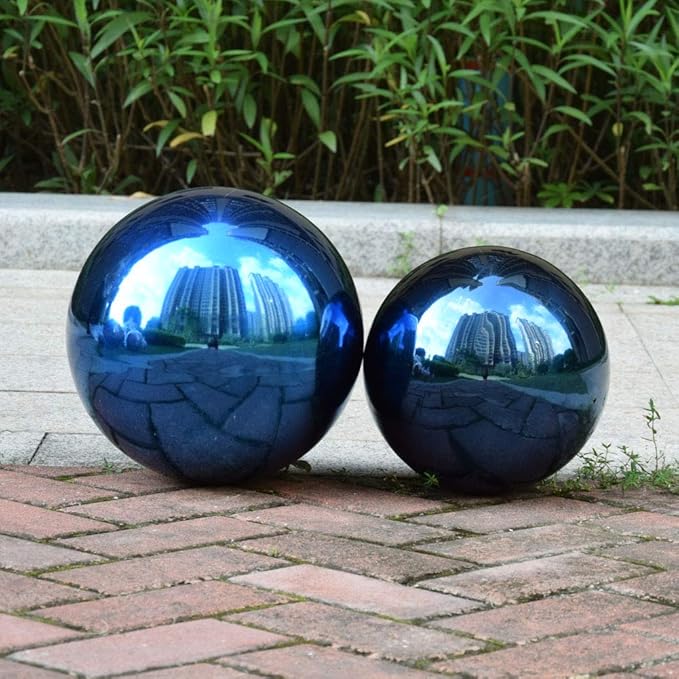 15cm/6inch Diameter Gazing Globe Mirror Ball,Blue Stainless Steel Polished Reflective Smooth Garden Sphere,Colorful and Shiny Addition to Any Garden or Home