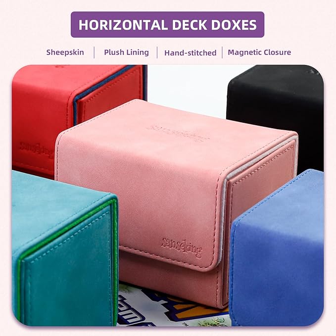 Magic Card Deck Box for MTG Single Deck Card Box fits 100+ TCG Sleeved Cards Soft Leather Card Box Top loading Card Boxes Magic Gift for MTG TCG CCG (Horizontal,Purple)