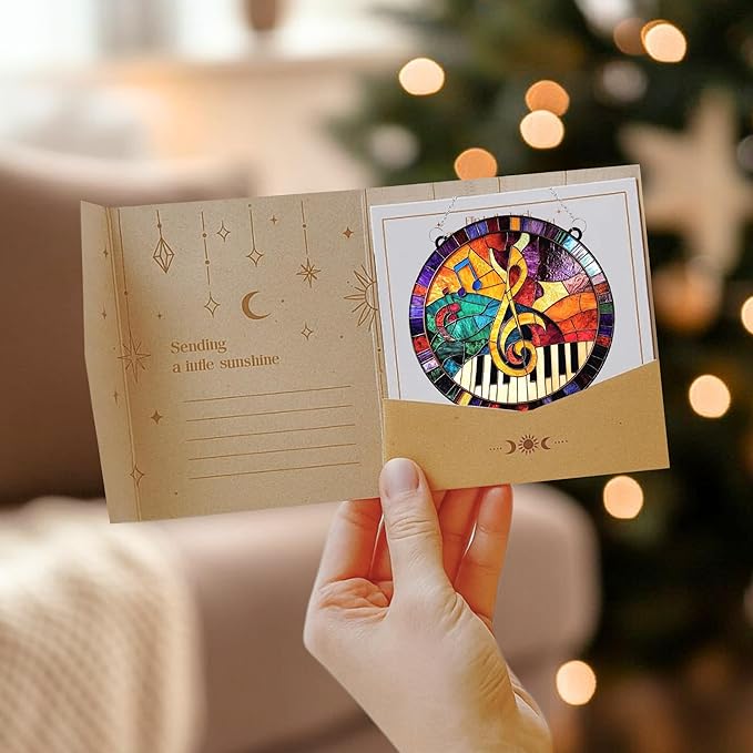 Treble Clef Piano Acrylic Suncatcher Stained Glass Effect Window Car Hanging Christmas Ornament Indoor Outdoor Decor Garden Sun Catcher Panel Gifts for Music Lover for Women Mom Grandma