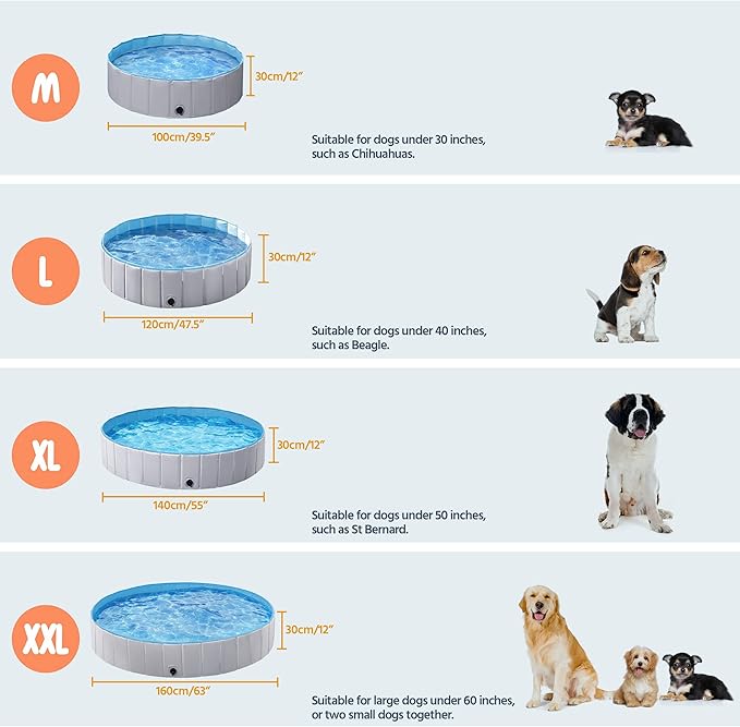 Yaheetech Foldable Dog Pool Collapsible Hard Plastic Dog Swimming Pool Portable Pet Pools Doggie Wading Pool Bath Tub for Puppy Small Medium Large Dogs, 55 x 12 Inches Gray
