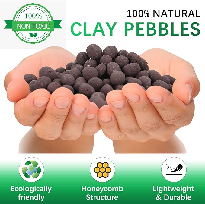 11LB LECA Explanded Clay Pebbles, 14-16mm Lightweight Clay Aggregate for Hydroponic Growing, Premium Grow Media for Orchids, Aquaponics Plants and Horticultural Drainage, Black