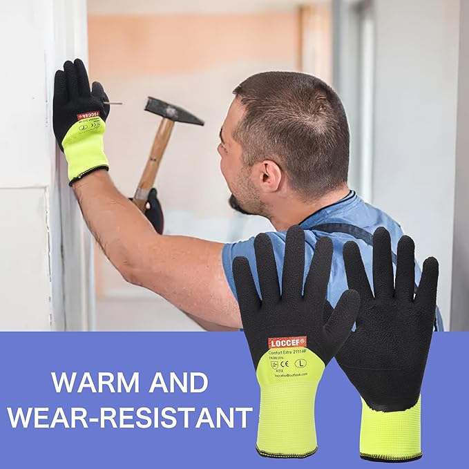 LOCCEF 2 Pairs Winter Work Gloves for Men and Women, Freezer Gloves for Work Below Zero, Thermal Insulated, Super Grip