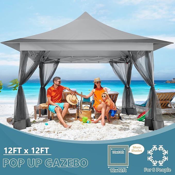 COBIZI 12x12 Pop Up Gazebo On Clearance Canopy Tent Easy Up Outdoor Gazebo Waterproof Upgrade with Mosquito Nettings and Carry Bag for Patio Garden Lawn