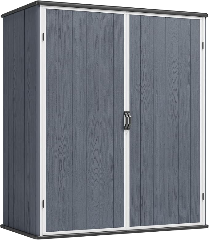 Greesum 5X3FT Plastic Outdoor Storage Shed with Floor, Resin Storaged Sheds with Lockable Door, All-Weather Tool Sheds for Garden, Backyard, Patio, Dark Gray (4.7×2.5FT)