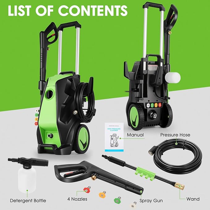 5000PSI 4.0GPM Heavy Duty Power Cleaner with 33 FT Extension Hose, 4 Quick Connect Nozzles and Foam Cannon for Cars/Fences/Driveways/Patios/Home Cleaning, Green
