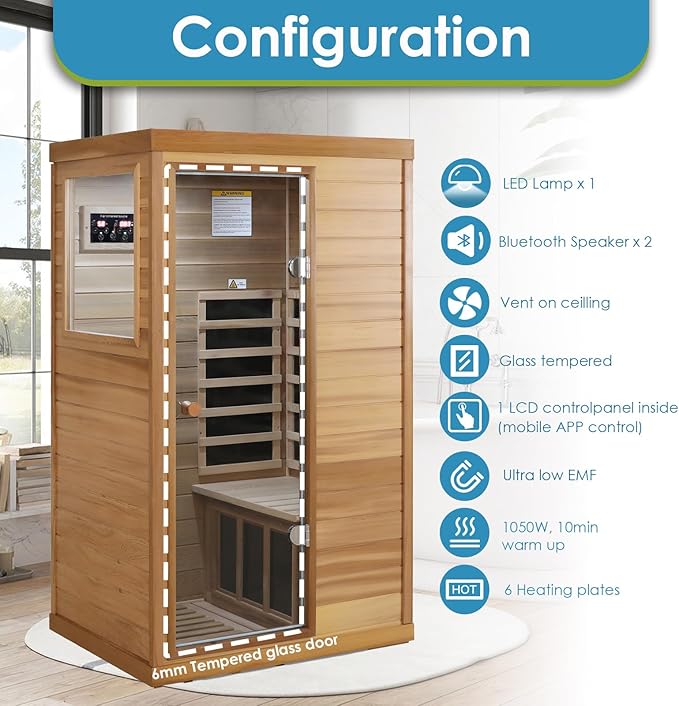 Saunas 909Mini Far Infrared Sauna, Indoor Dry Sauna (Red Cedar, 1 Person Mini Size Left Door)