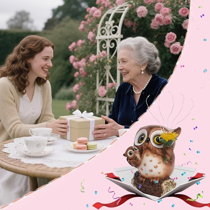 Solar Garden Statues Outdoor Decor, Fairy Owl Statue Garden Decor, Resin Yard Decorations Outdoor for Patio, Porch, Balcony, Lawn Ornaments, House Warming Birthday Gifts for Mom Women Grandma