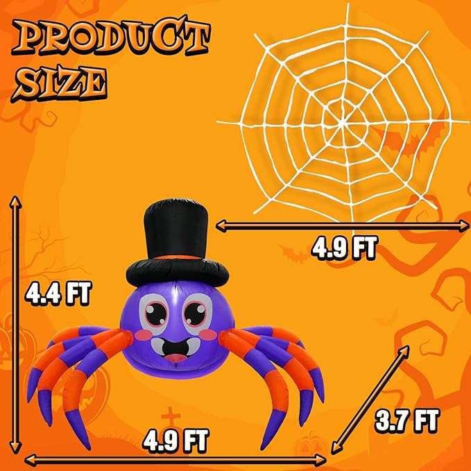 Trunk or Treat Car Decorations Kit, Halloween Decorations Outdoor Outside 5ft Inflatable Spider with Built-in LEDs, Trunk or Treat Decoration, Halloween Blow ups Yard Decoration Spider with Web