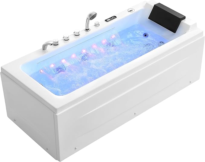 67 in Whirlpool Bathtub,Empava Jetted Tub with Heater,Hydro Massage Bathtub with 9 Water Jets+8 Air Jets,SPA Bathtub with Waterfall,Whirlpool Tub with Light,LED Control Panel