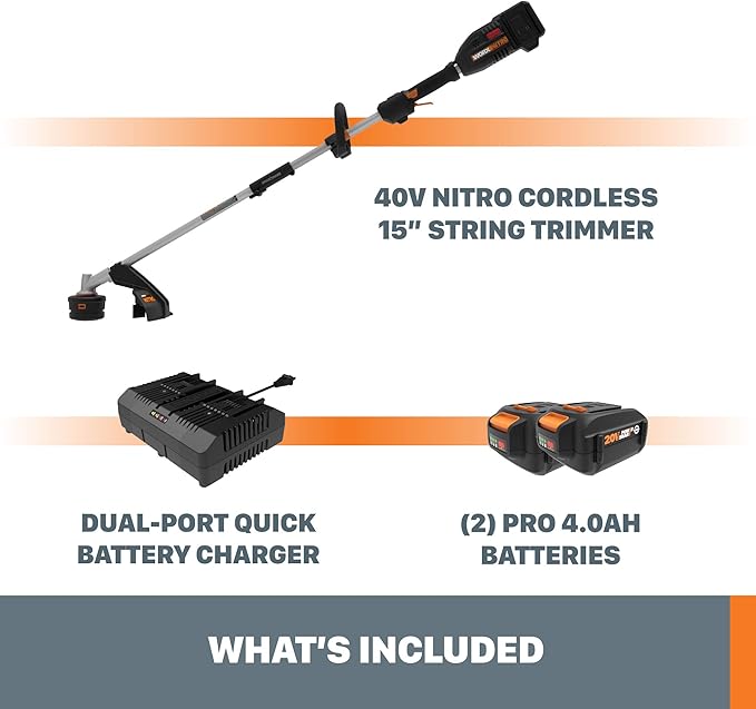 Worx Nitro WG186 40V Power Share PRO Attachment-Capable Driveshare 15" Cordless String Trimmer (Batteries & Charger Included)