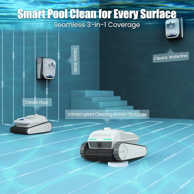 AIRROBO Pool Vacuum for Inground & Above Ground Pools - Quad Motor, Smart Navigation, 4 Cleaning Modes, Climbing Tracks, 150 Min Runtime, Automatic Return