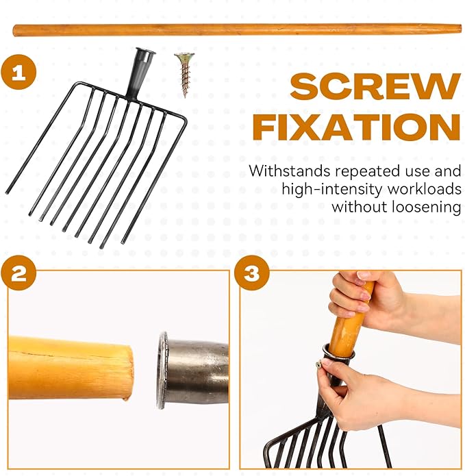 3 Sets Pitch Fork for Gardening, 9 Tines Wide Pitchfork 47.2 Inch Garden Manure Fork with Long Hardwood Handle Heavy Duty Mulch Forks Horse Stall Forks for Mulch, Hay, and Gardening