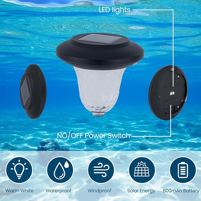 Energy Saving LED Pool Solar Lights, Pool Lights for Above Ground Pools,Multi-Color at Night Decor for Frame Swimming Pools(4PCS)