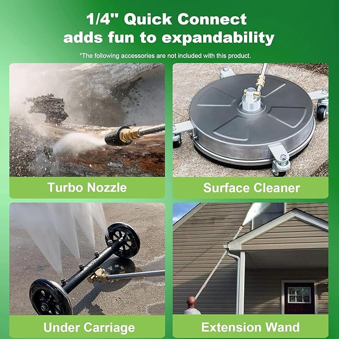 Professional Pressure Cleaner, 5000PSI Power Cleaner with Foam Cannon,4 Nozzles,33FT Hose and Soap Bottle, Car/Driveway/Patio Clean,Green