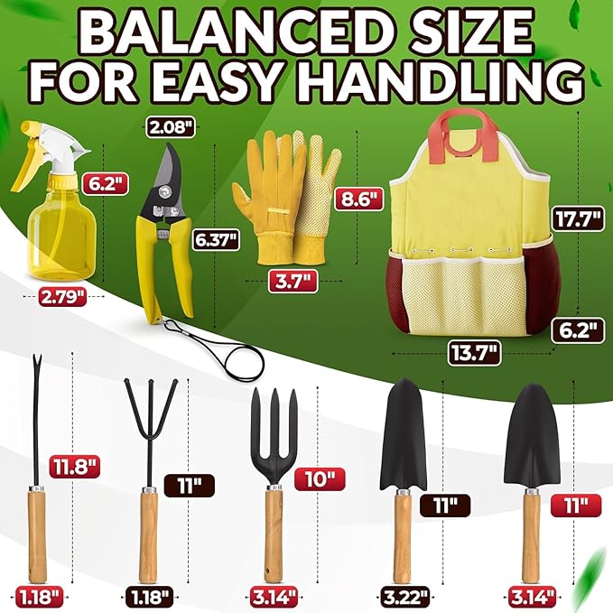 10 Pcs Garden Tool Set for Women – Ergonomic Lightweight Gardening Hand Tools with Convenient Little Bag, Sturdy Metal Garden Tools Set, Easy Handling for Outdoor Plant Care, Gardening Kit for Women