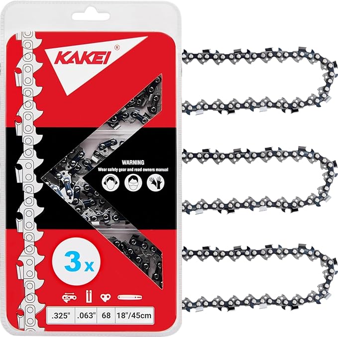 KAKEI Stihl Chainsaw Chain 18 Inch .325" Pitch .063" Gauge 68 Drive Links- 26RS 68 Fits Stihl (PRE 2023 .063" Gauge) 025, MS250, MS251, 3005 008 4717-36390050068, V68 (3 Chains) - Full Chisel