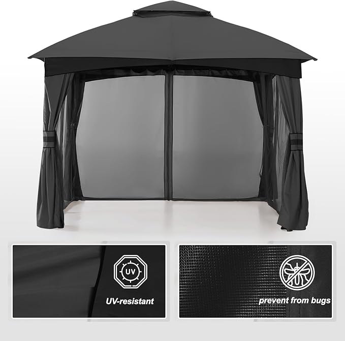 MASTERCANOPY Outdoor Patio Gazebo for Garden with Upgrade Steel Frame and Netting Walls (10x10,Gray)