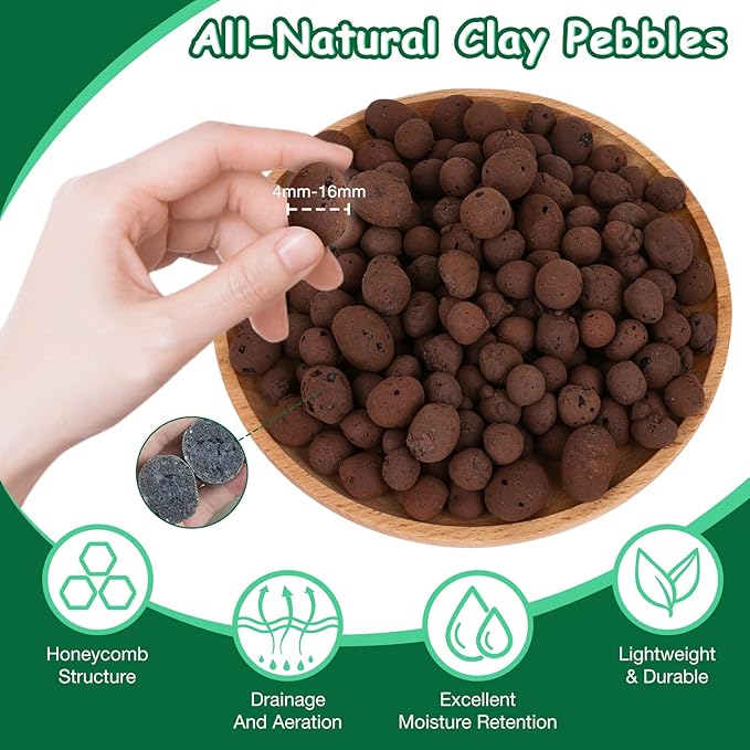 Jabrand LECA 8LBS Clay Pebbles, Organic Expanded Clay Pebbles 4mm-16mm Hydroponics Supplies Aquaponics Orchid for Indoor and Outdoor Garden Plants