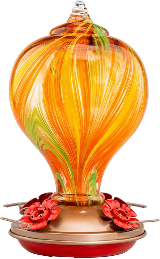 Muse Garden Hummingbird Feeders for Outdoors Hanging, Blown Glass Hummingbird Feeder, Unique Hummingbird Gifts for Women, Garden Backyard Decor, 32OZ, Orange Stripes