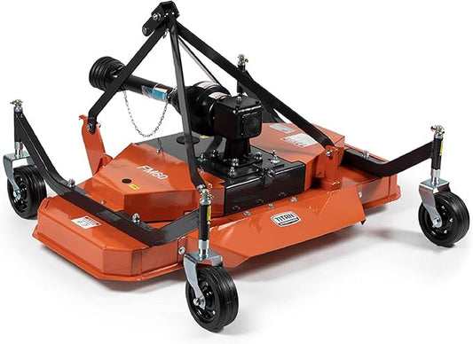 Titan Attachments 3 Point PTO Finish Mower, 60" Cutting Width, Cat 1 Hookup, Orange Finish, Rear Discharge, Pull Behind Mower for 25-40 HP Tractors, Low-Noise Cast Iron Gearbox