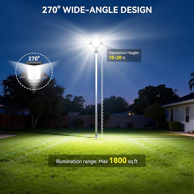 Solar Lights Outdoor Waterproof, 7000K Dusk to Dawn Solar Street Lights Outdoor Motion Sensor with Remote Control, LED Security Flood Light for Outside, Parking Lot, Yard, Garden, Garage